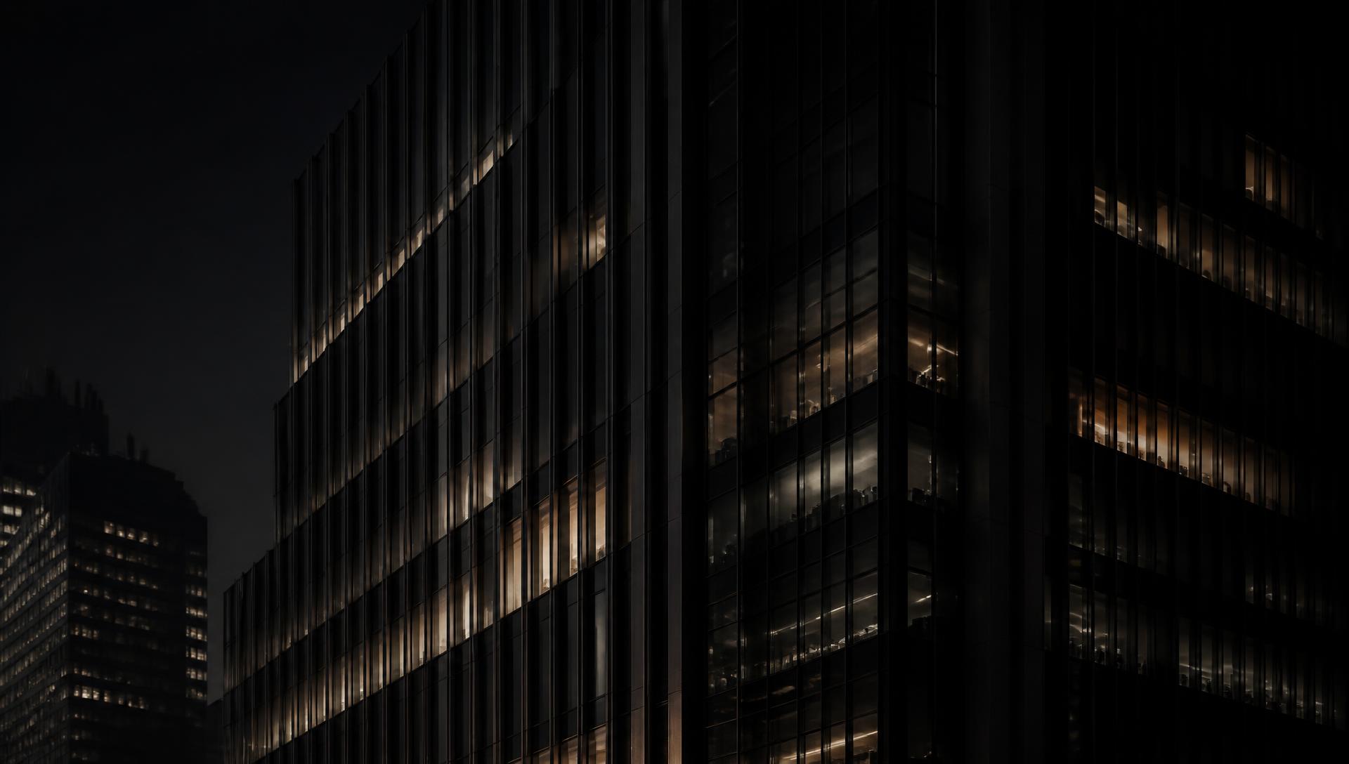 Financial district tower at night representing institutional capital